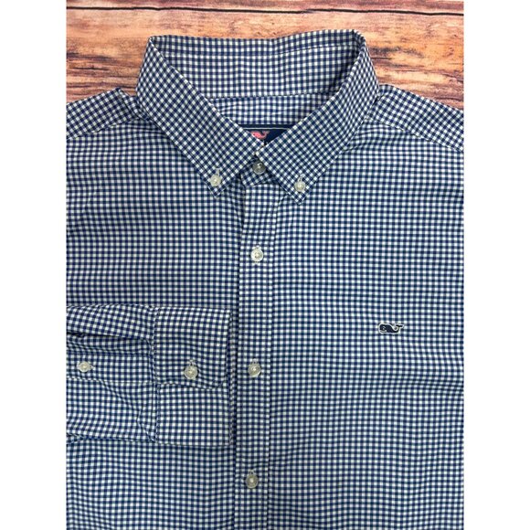 Vineyard Vines Mens Whale Shirt XL Nylon Blend Performance Navy Check - Picture 3 of 6